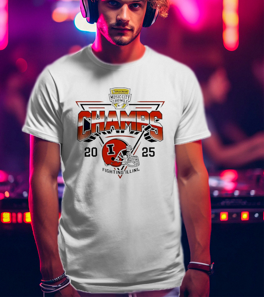 Illinois Fighting Illini 2025 Music City Bowl Champs Helmet T-Shirt