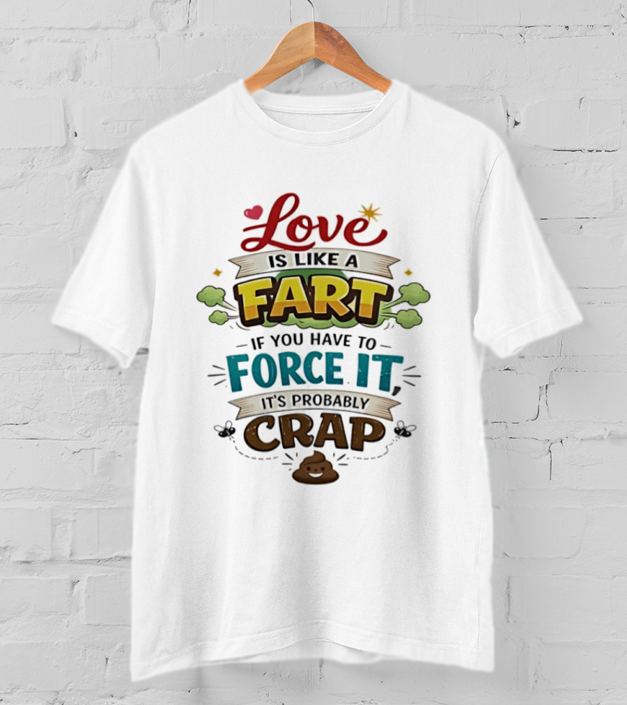 Love Is Like A Fart If You Have To Force It It's Probably Crap Funny Poop Emoji T-Shirt