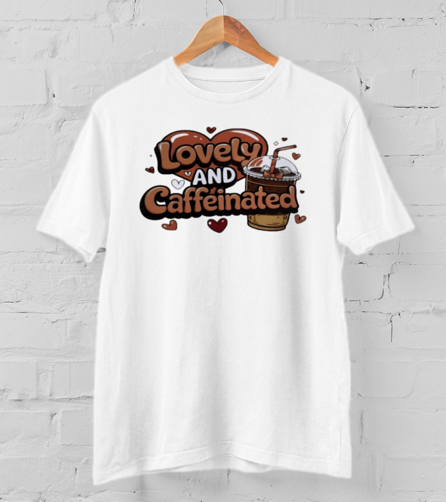 Lovely And Caffeinated Heart And Coffee Aesthetic T-Shirt