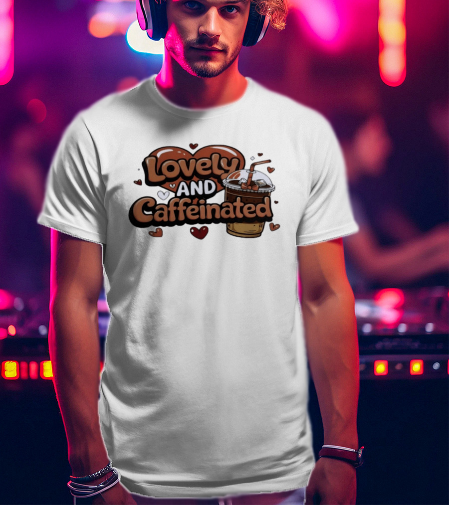 Lovely And Caffeinated Heart And Coffee Aesthetic T-Shirt