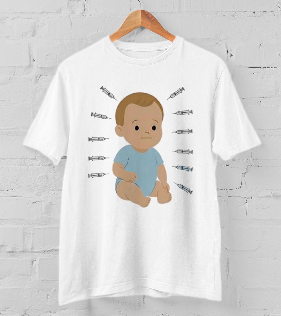 Trump Administration Cuts Childhood Vaccine Cartoon Baby Surrounded By Syringes T-Shirt
