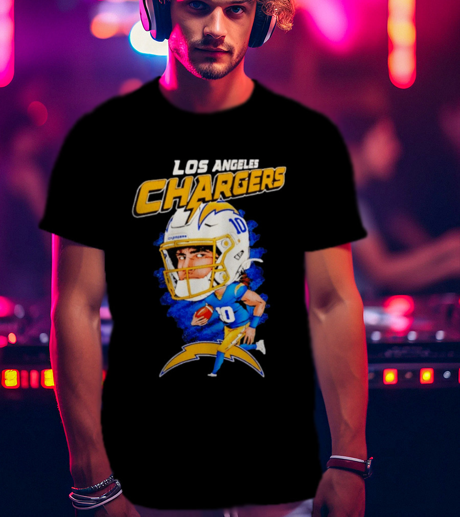 Los Angeles Chargers Justin Herbert Caricature Football Star 10 T-Shirt