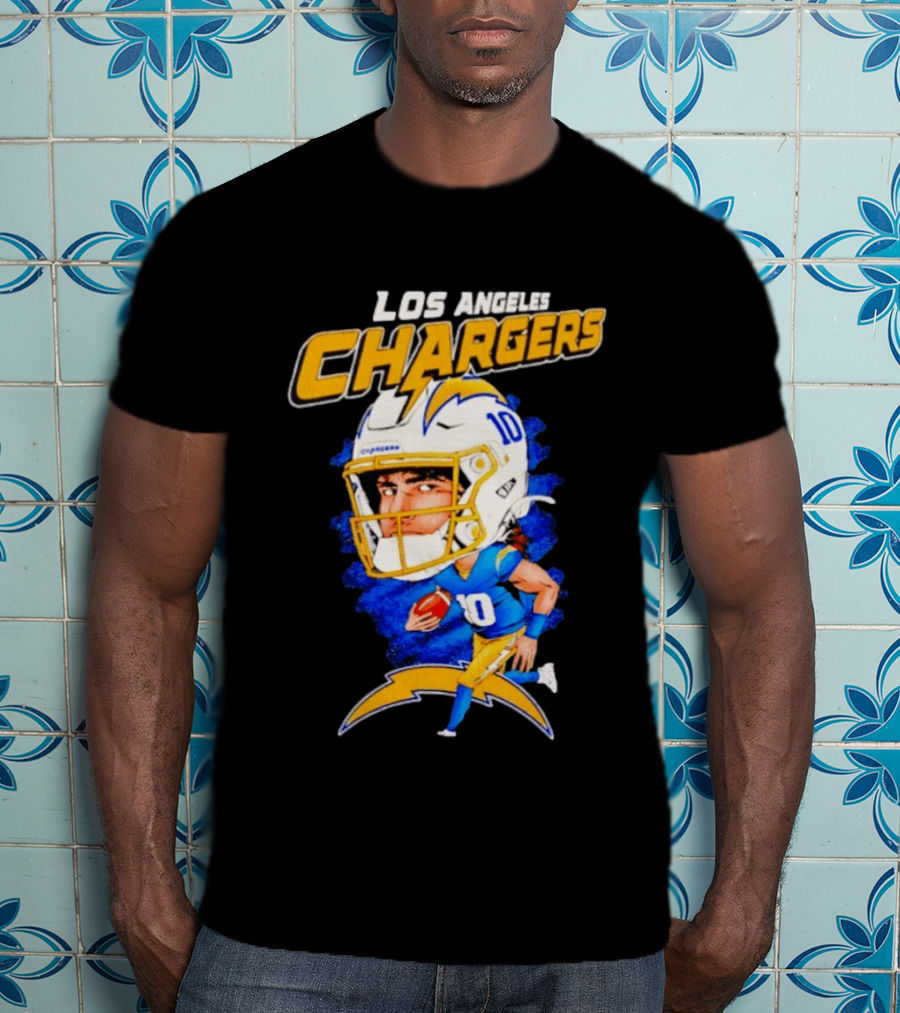 Los Angeles Chargers Justin Herbert Caricature Football Star 10 T-Shirt