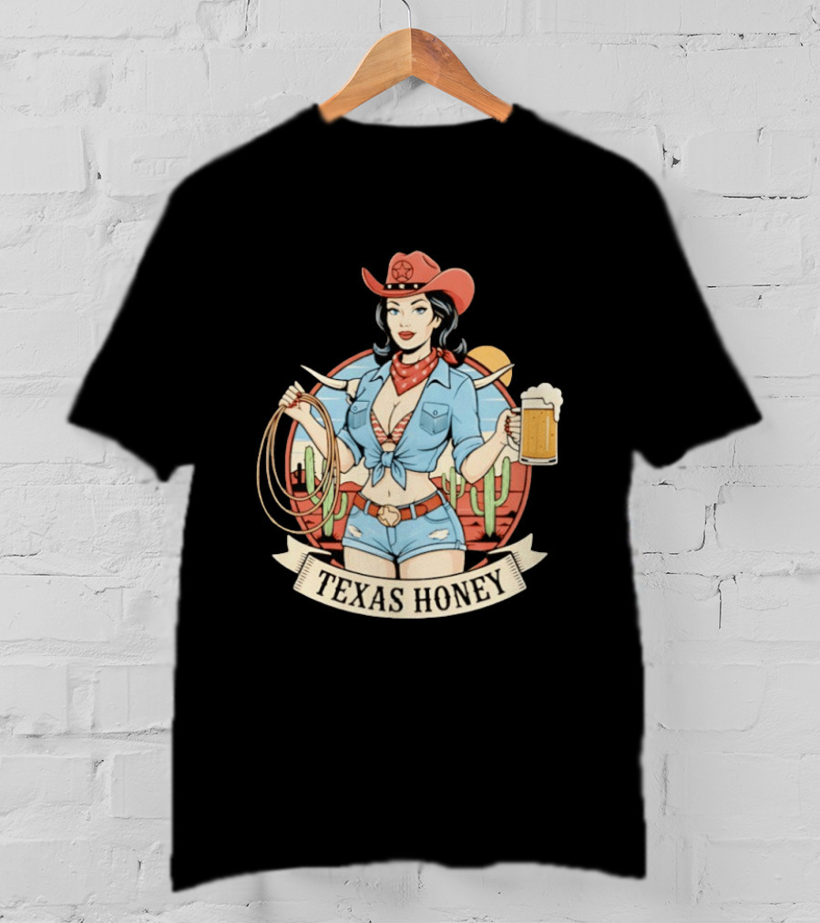 Texas Honey Cowgirl Western Style Beer Cactus Rodeo Red Bandana T-Shirt