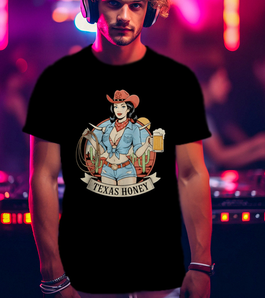 Texas Honey Cowgirl Western Style Beer Cactus Rodeo Red Bandana T-Shirt