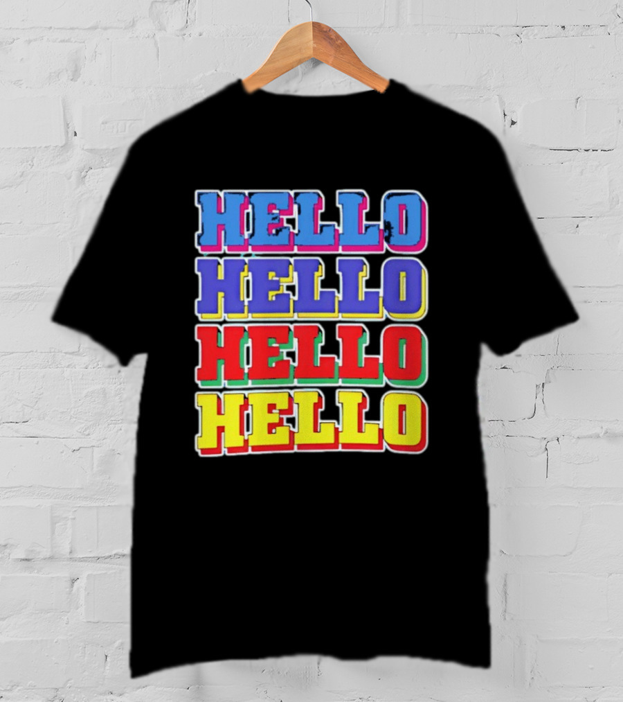 Hello Hello Hello Hello Blue Red Yellow Repeat Bold Pop T-Shirt