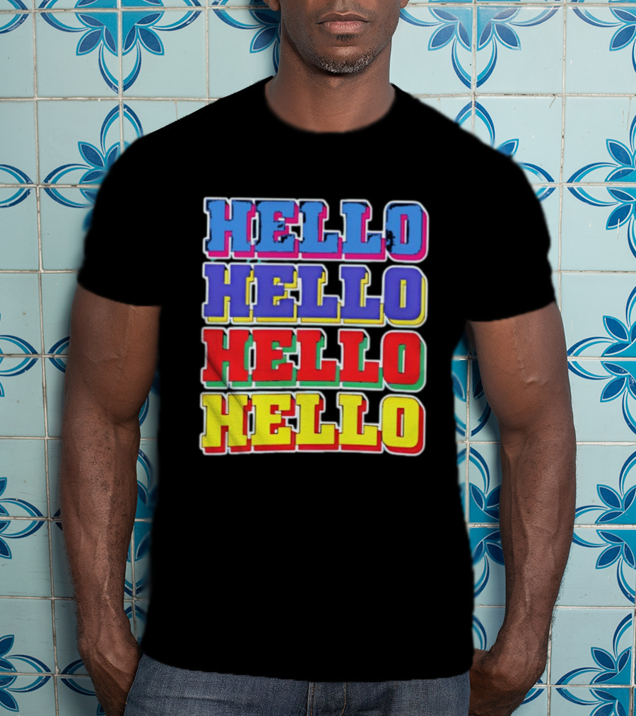 Hello Hello Hello Hello Blue Red Yellow Repeat Bold Pop T-Shirt