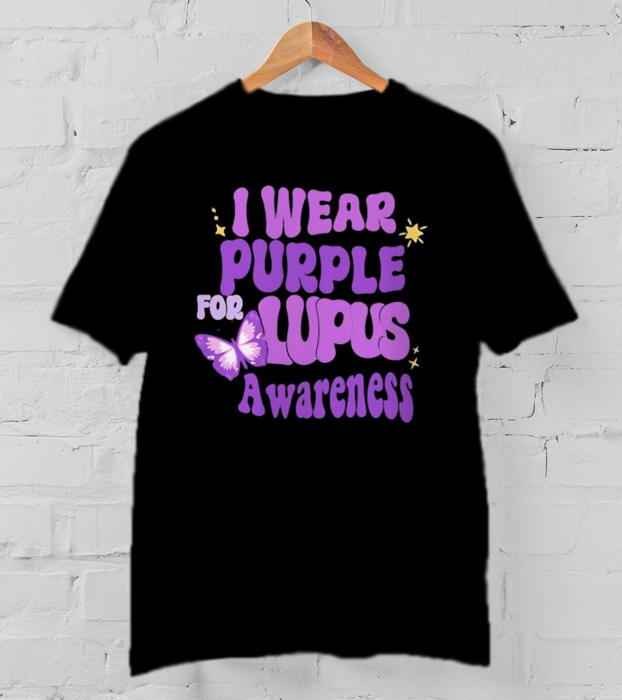I Wear Purple For Lupus Awareness Butterfly Stars T-Shirt