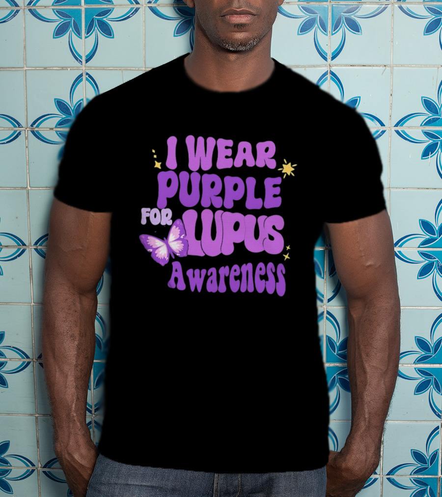 I Wear Purple For Lupus Awareness Butterfly Stars T-Shirt