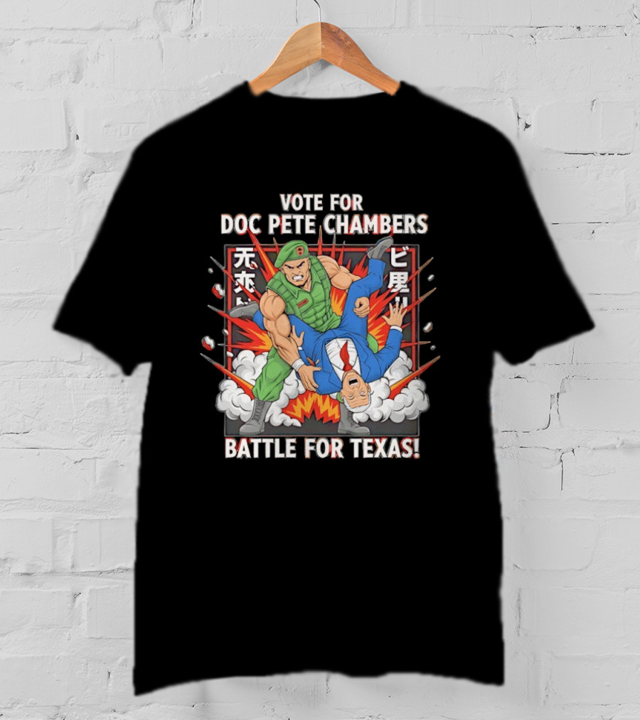 Vote For Doc Pete Chambers Battle For Texas Comic Style Explosion T-Shirt