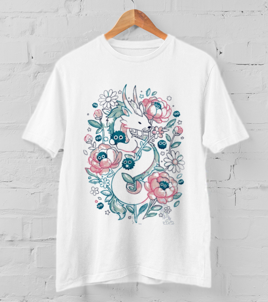 Blossom Spirit Floral Dragon With Spirited Forest Creatures T-Shirt