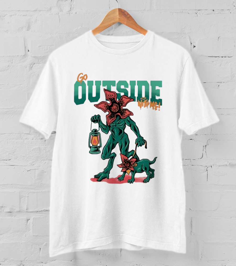 Go Outside Demogorgon With Me Lantern And Dog T-Shirt
