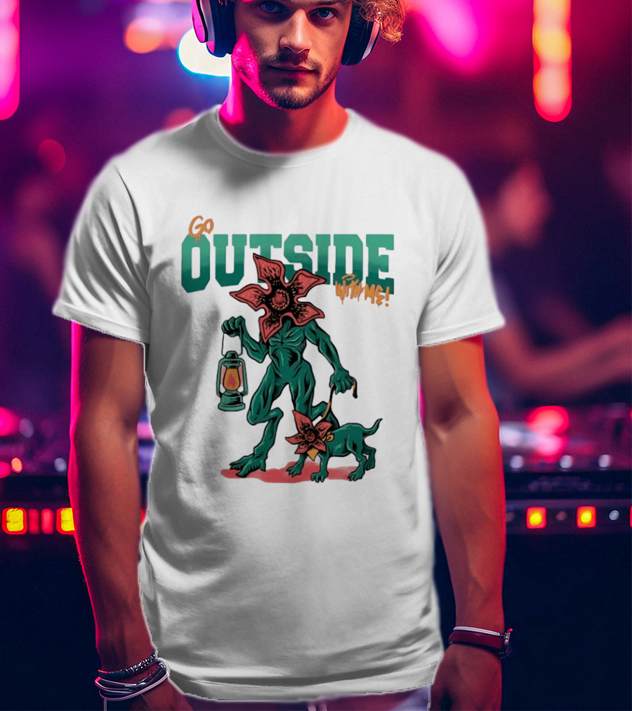 Go Outside Demogorgon With Me Lantern And Dog T-Shirt