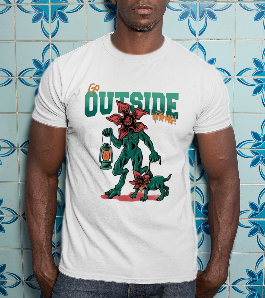 Go Outside Demogorgon With Me Lantern And Dog T-Shirt
