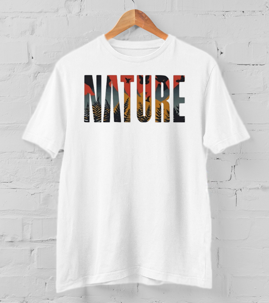 Nature Forest Birds Silhouette Lettering T-Shirt