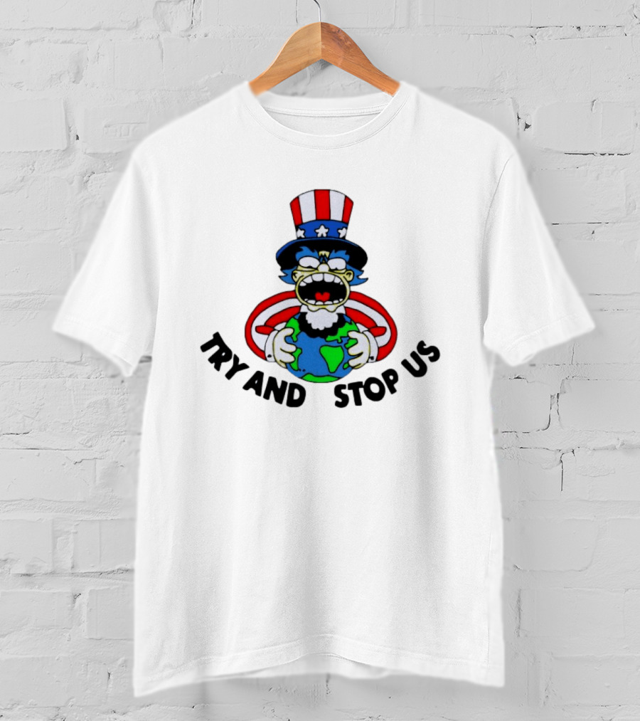 Simpsons Uncle Sam Try And Stop Us Holding Earth T-Shirt