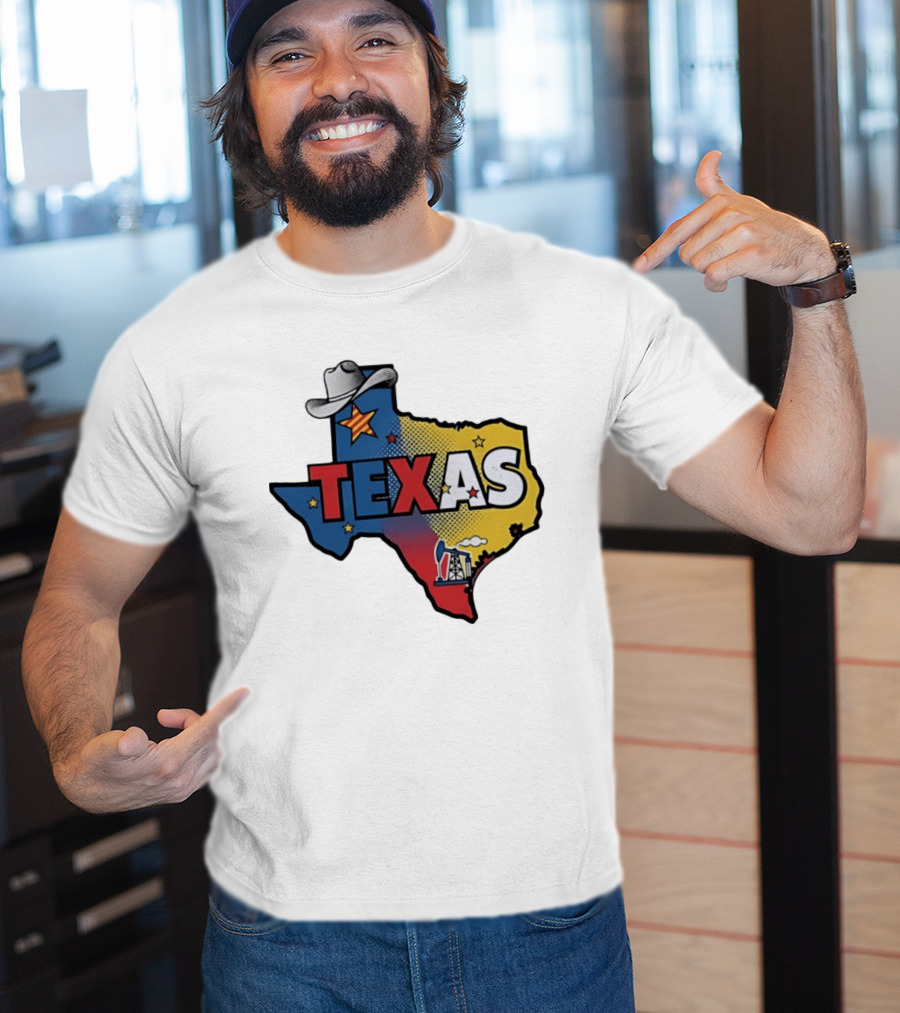 Texas Map Cowboy Hat Star Oil Rig T-Shirt
