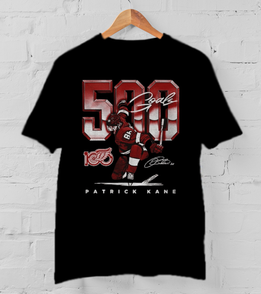 Detroit Red Wings Patrick Kane 500 Goals Signature 100th Anniversary Edition T-Shirt