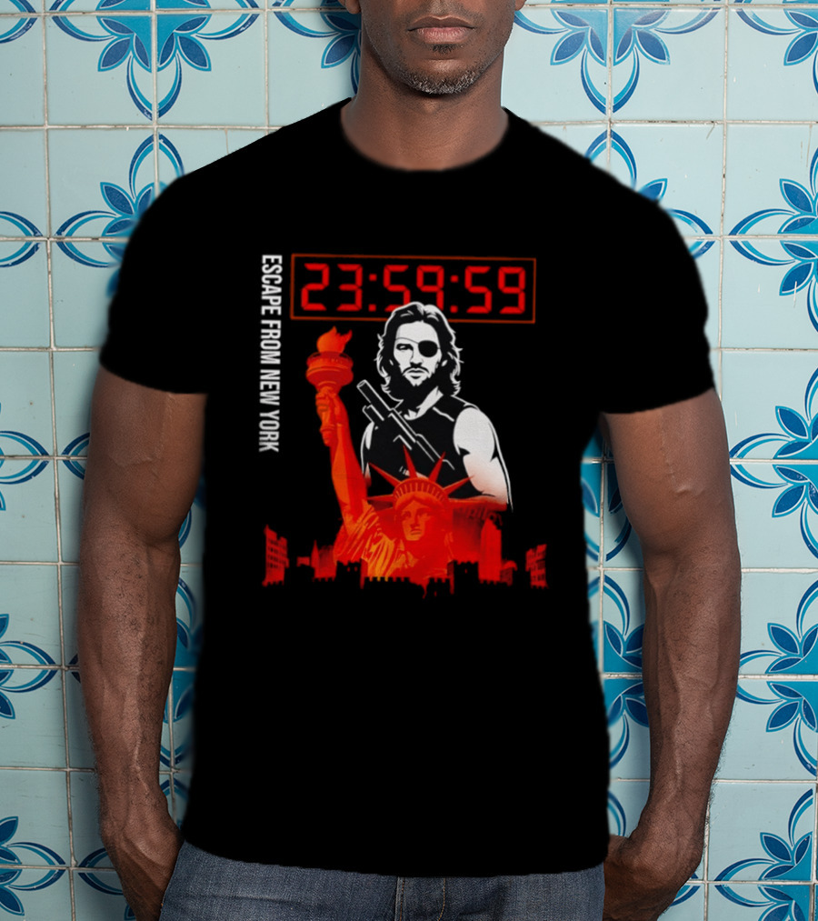 Escape From New York Snake Plissken With Statue Of Liberty And Countdown T-Shirt
