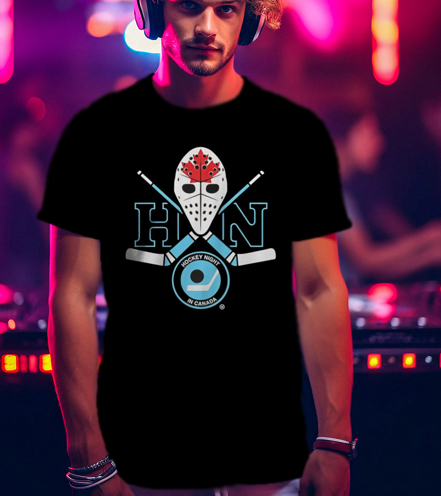 HN Hockey Night Canada Mask Crossed Sticks Maple Leaf Puck T-Shirt