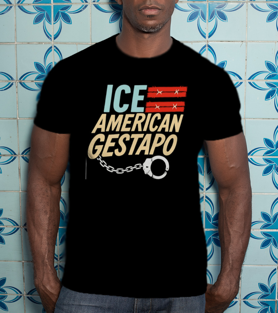 ICE American Gestapo Handcuff Symbol Bold T-Shirt