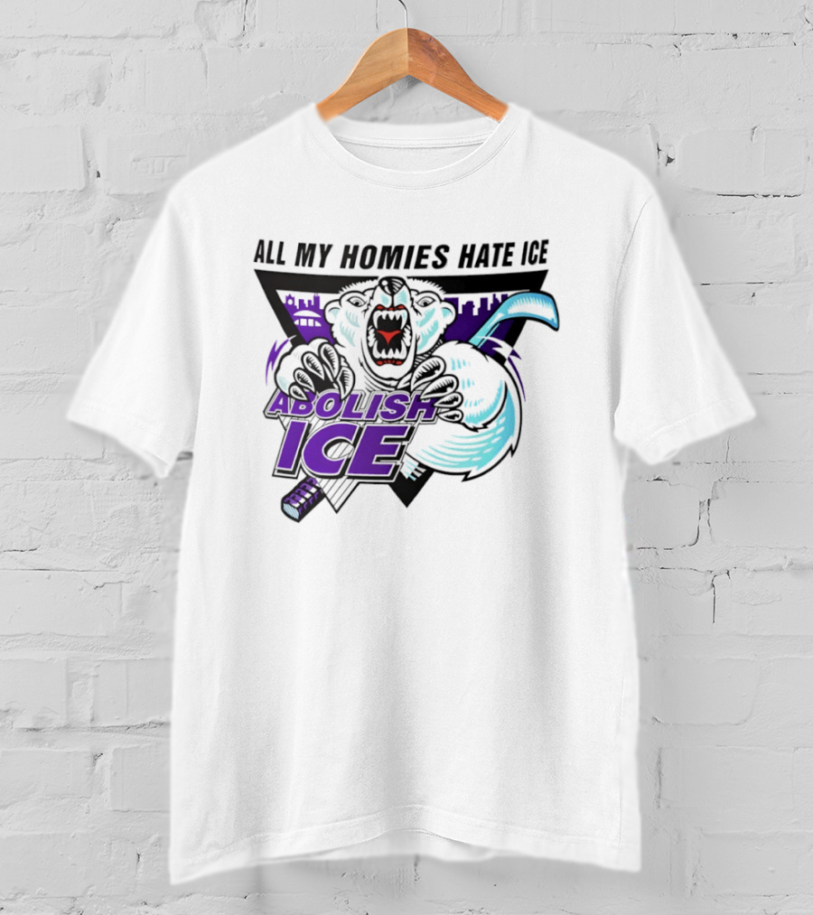 Abolish Ice All My Homies Hate Ice Polar Bear Hockey Rink Indianapolis Skyline T-Shirt