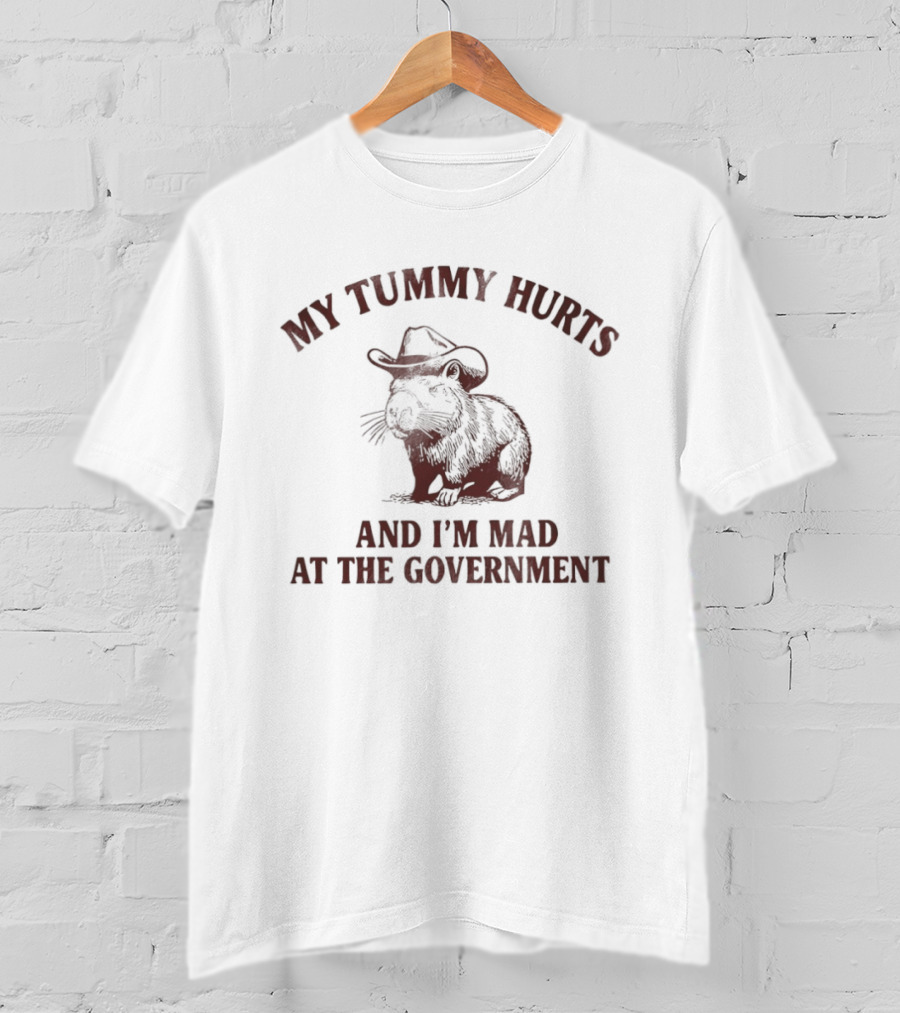 My Tummy Hurts Capybara I'm Mad At The Government Cowboy Hat T-Shirt