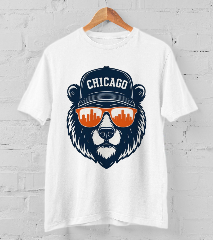 Chicago Bears Skyline 2026 Football City Bear With Hat And Sunglasses T-Shirt