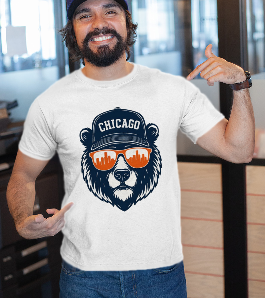 Chicago Bears Skyline 2026 Football City Bear With Hat And Sunglasses T-Shirt