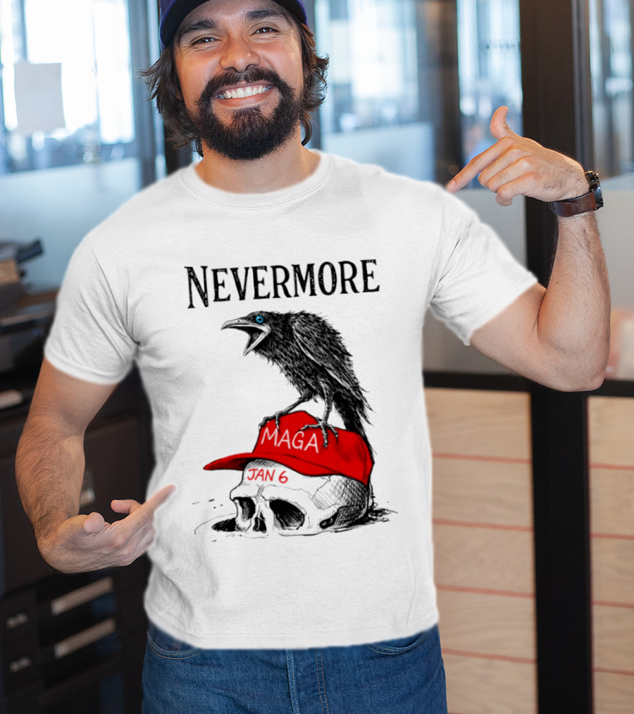 Nevermore Crow Maga January 6 Red Hat Skull T-Shirt