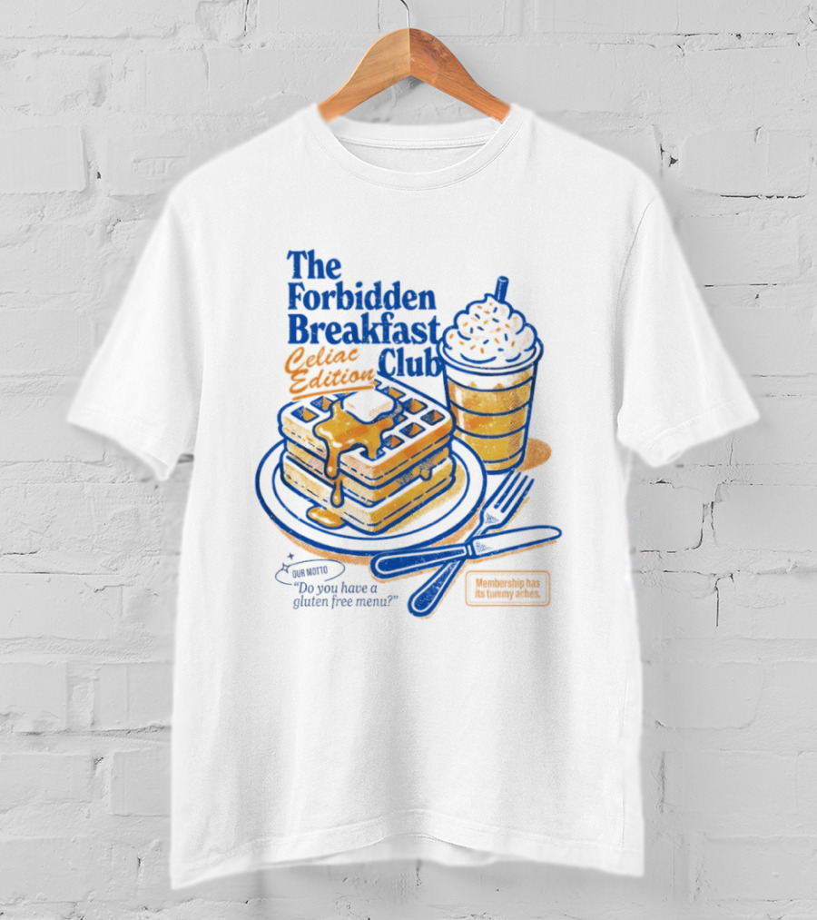 The Forbidden Breakfast Club Celiat Edition Gluten Free Menu Retro Pancakes And Drink T-Shirt