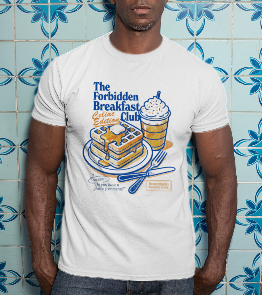 The Forbidden Breakfast Club Celiat Edition Gluten Free Menu Retro Pancakes And Drink T-Shirt