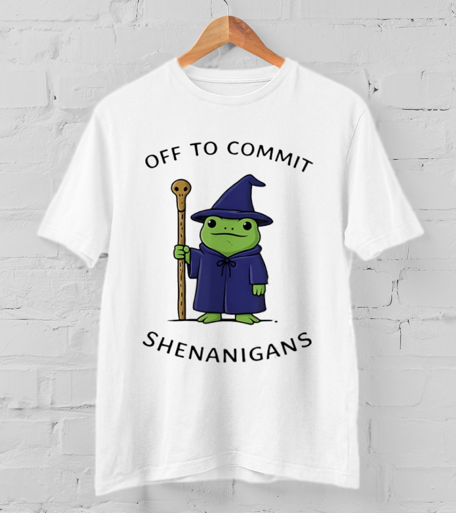 Off To Commit Shenanigans Frog Wizard With Staff T-Shirt