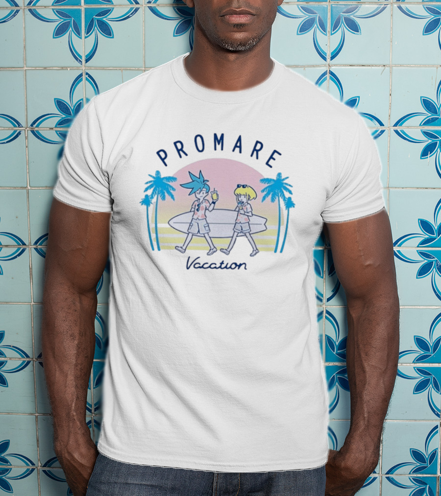 Promare Vacation Beach Surfboard Sunset And Palm Trees T-Shirt