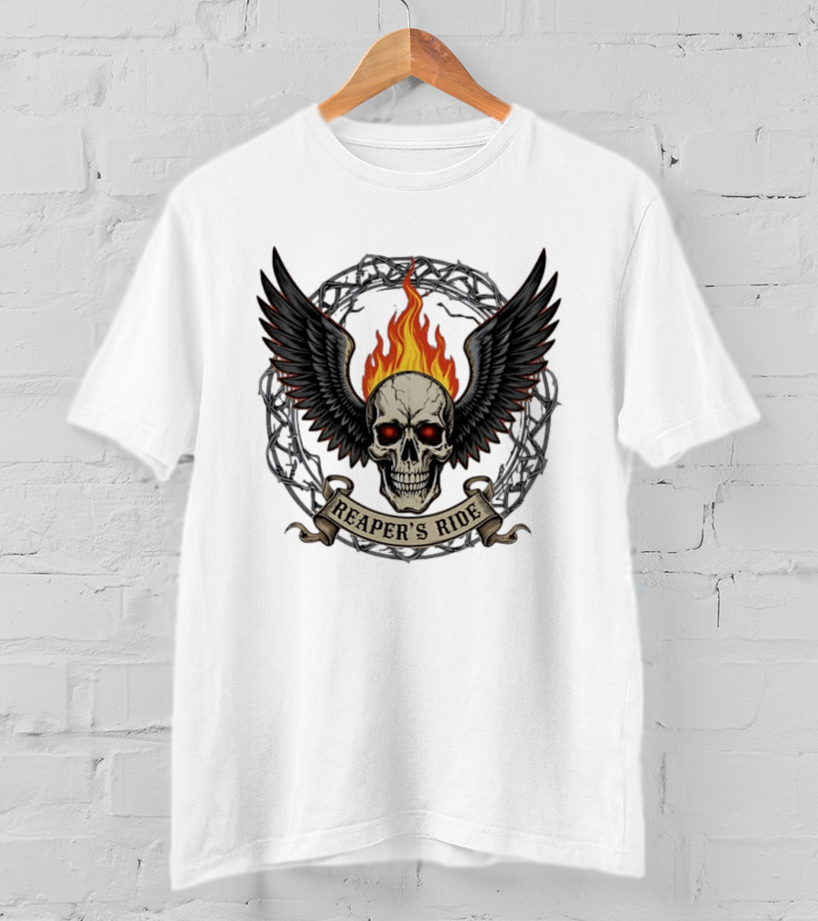 Flaming Skull With Wings Reaper's Ride T-Shirt