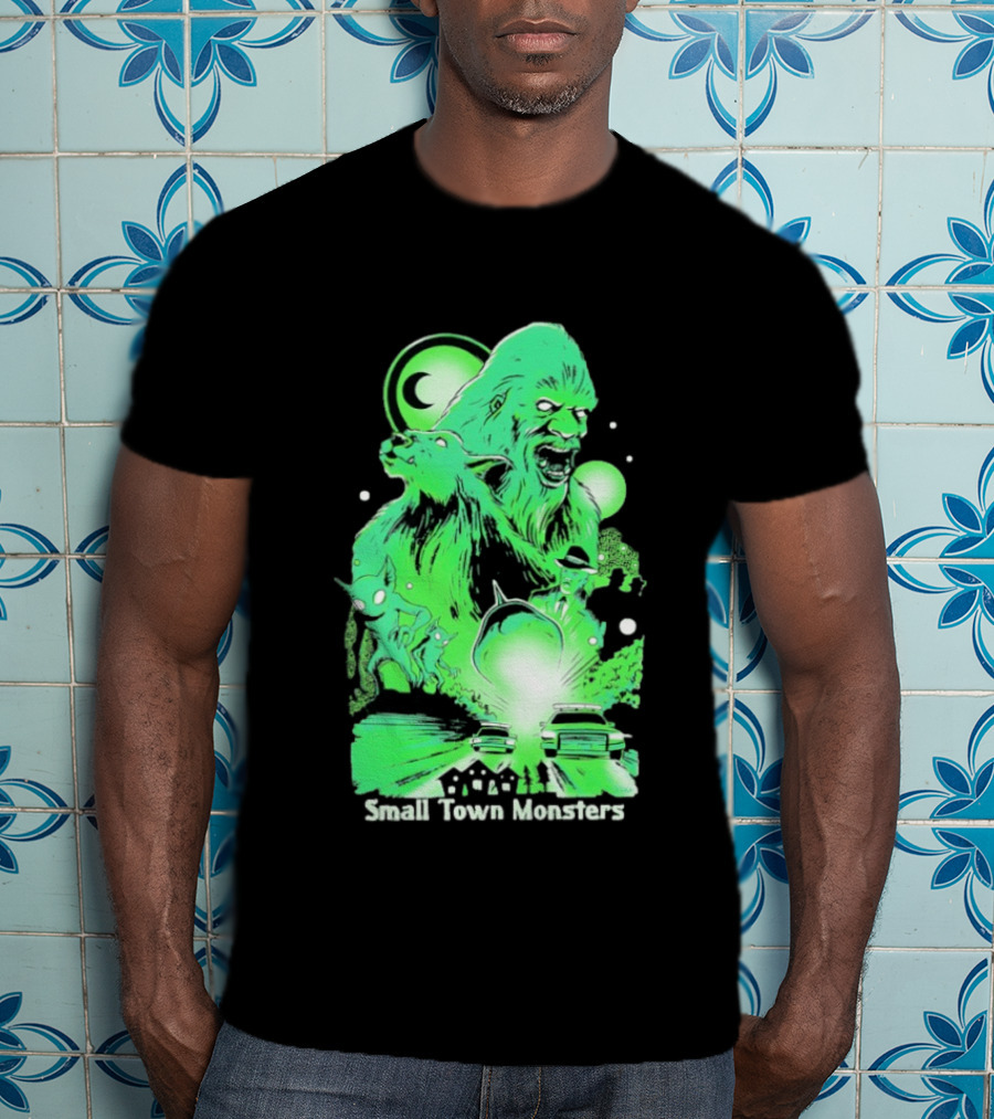 Small Town Monsters 2026 Alien And UFO With Bigfoot Creature T-Shirt