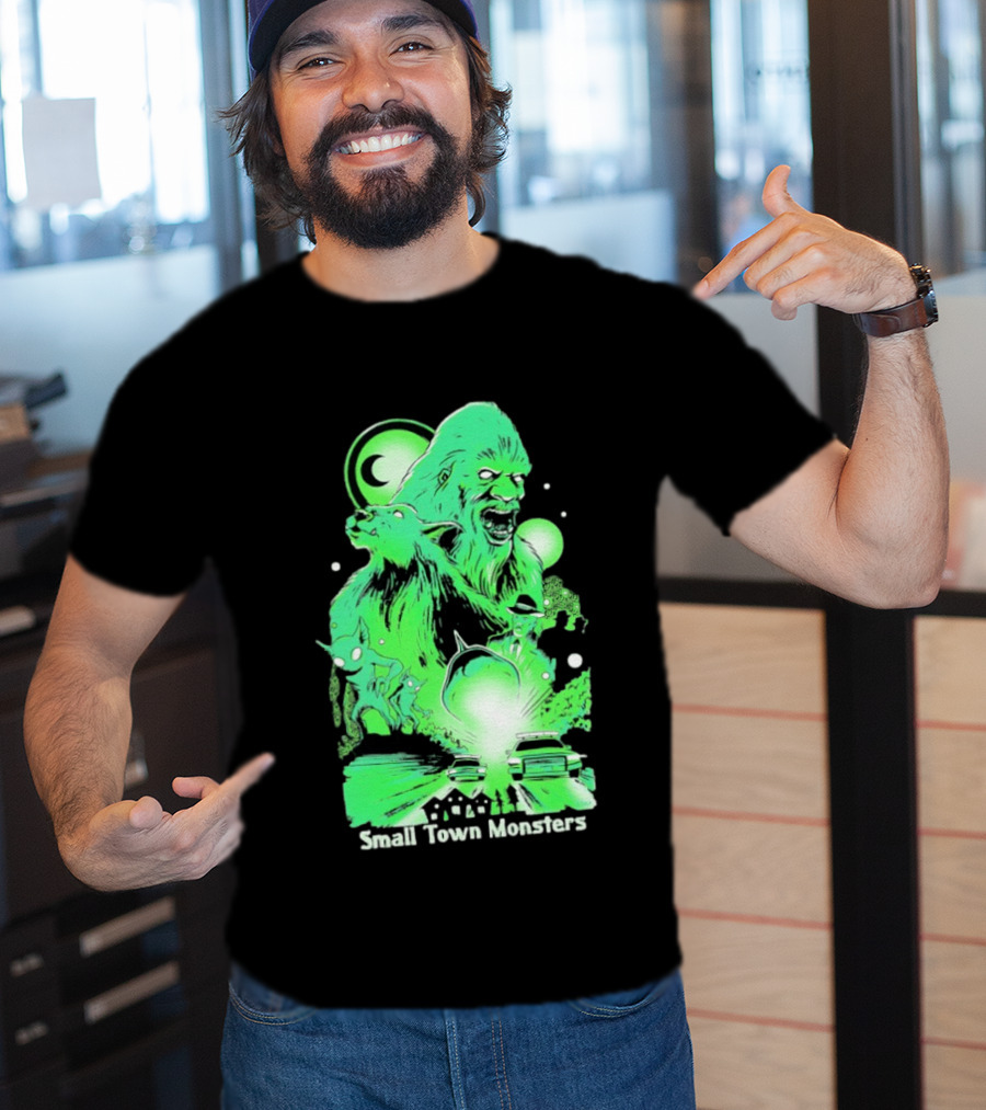 Small Town Monsters 2026 Alien And UFO With Bigfoot Creature T-Shirt