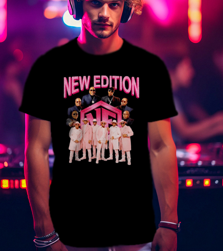 Bobby Brown Johnny Gill Ralph Tresvant Ronnie DeVoe Ricky Bell Michael Bivins New Edition NE Band Pink Outfits 90s Music T-Shirt