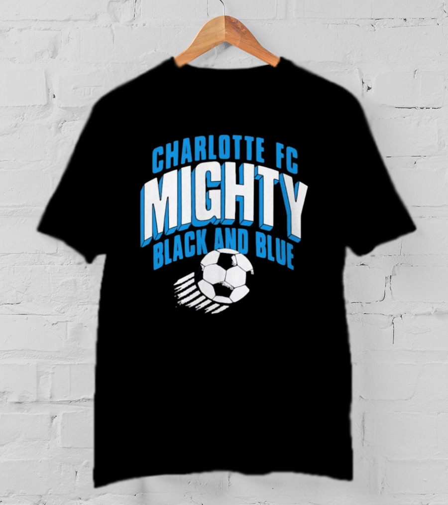 Charlotte FC Mighty Black And Blue Soccer Ball Momentum T-Shirt