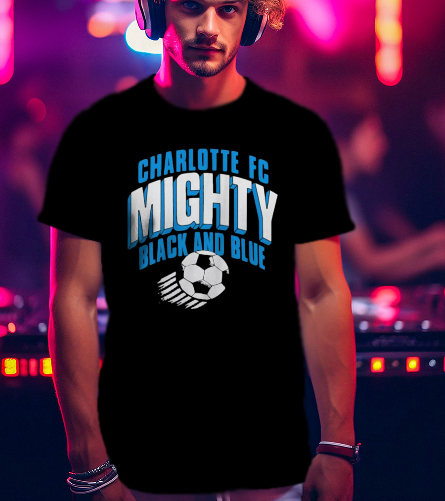 Charlotte FC Mighty Black And Blue Soccer Ball Momentum T-Shirt