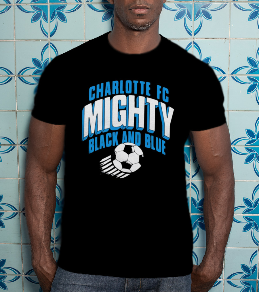 Charlotte FC Mighty Black And Blue Soccer Ball Momentum T-Shirt