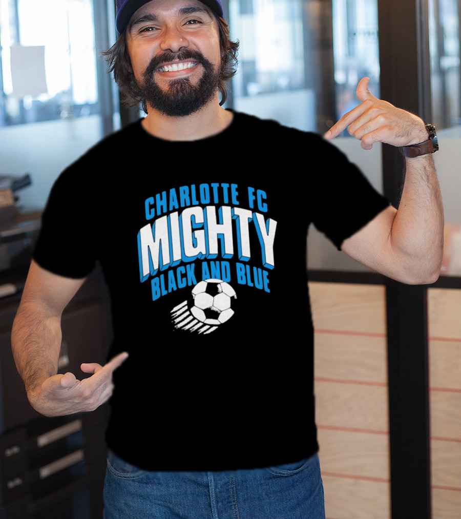 Charlotte FC Mighty Black And Blue Soccer Ball Momentum T-Shirt