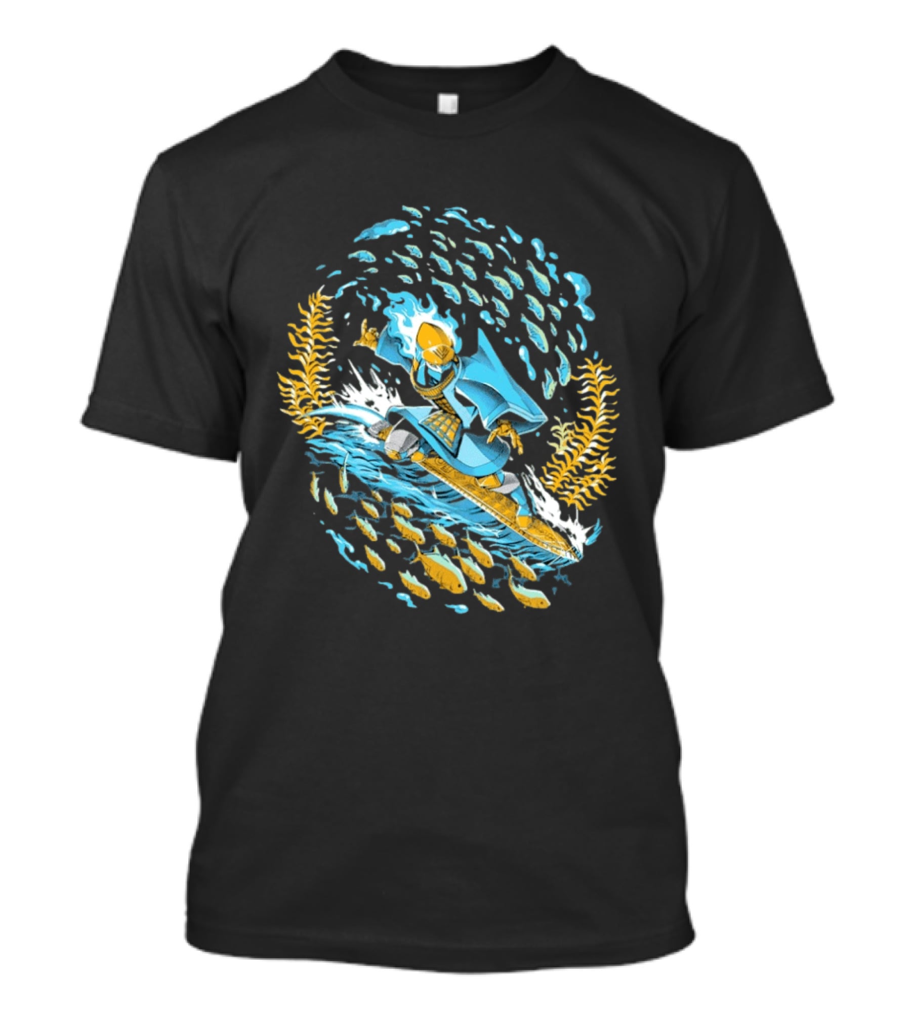 Sword Of The Sea Life Beneath The Waves Golden Samurai Surfer Wave Motion T-Shirt