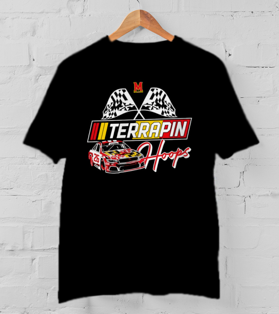 Terrapin Hoops Maryland Racing Car Checkered Flags T-Shirt