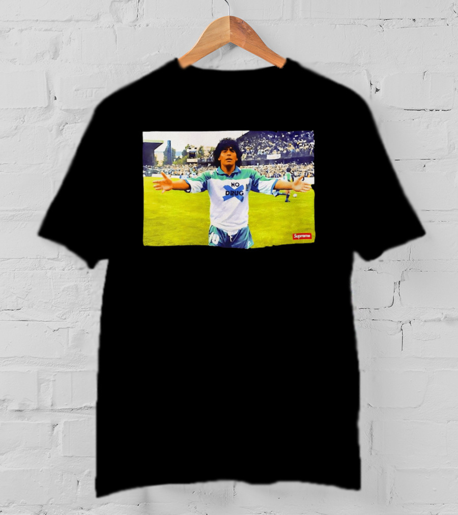 Supreme Diego Maradona No Drug Soccer Legend Iconic Image T-Shirt