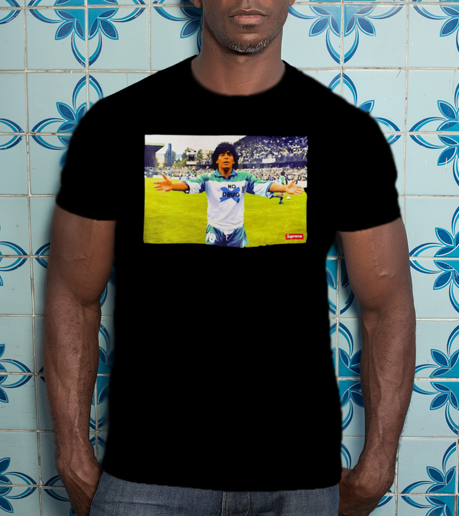 Supreme Diego Maradona No Drug Soccer Legend Iconic Image T-Shirt