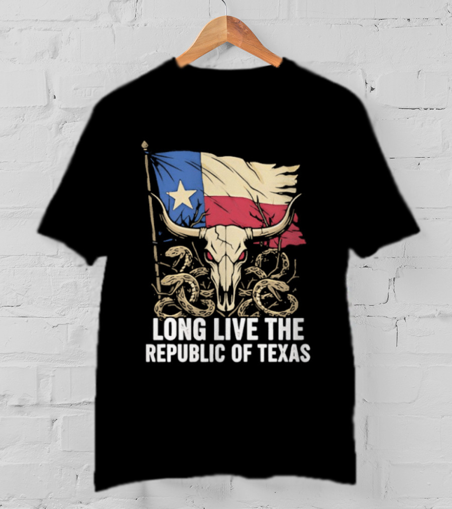 Texas Flag Skull With Snake Long Live The Republic Of Texas T-Shirt