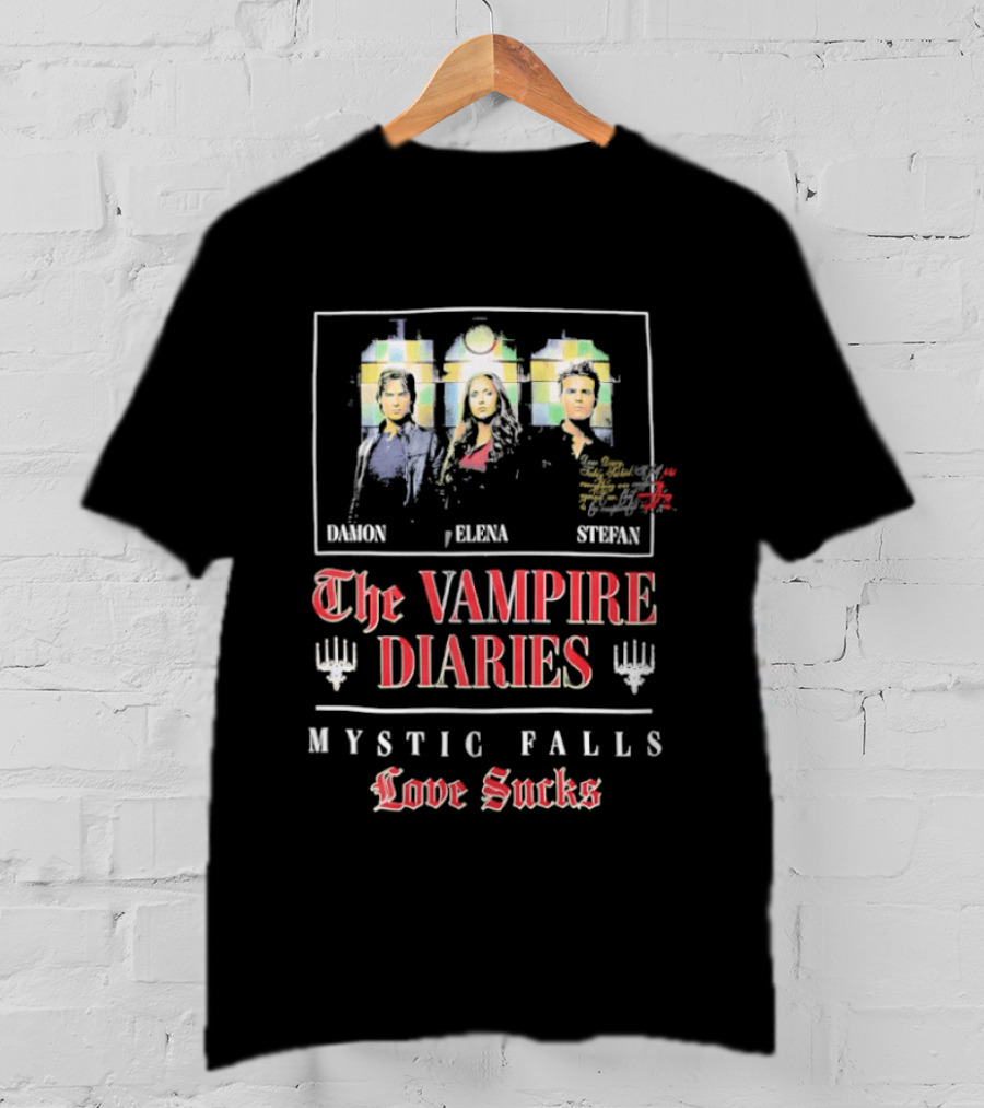 Damon Elena Stefan The Vampire Diaries Mystic Falls Love Sucks T-Shirt