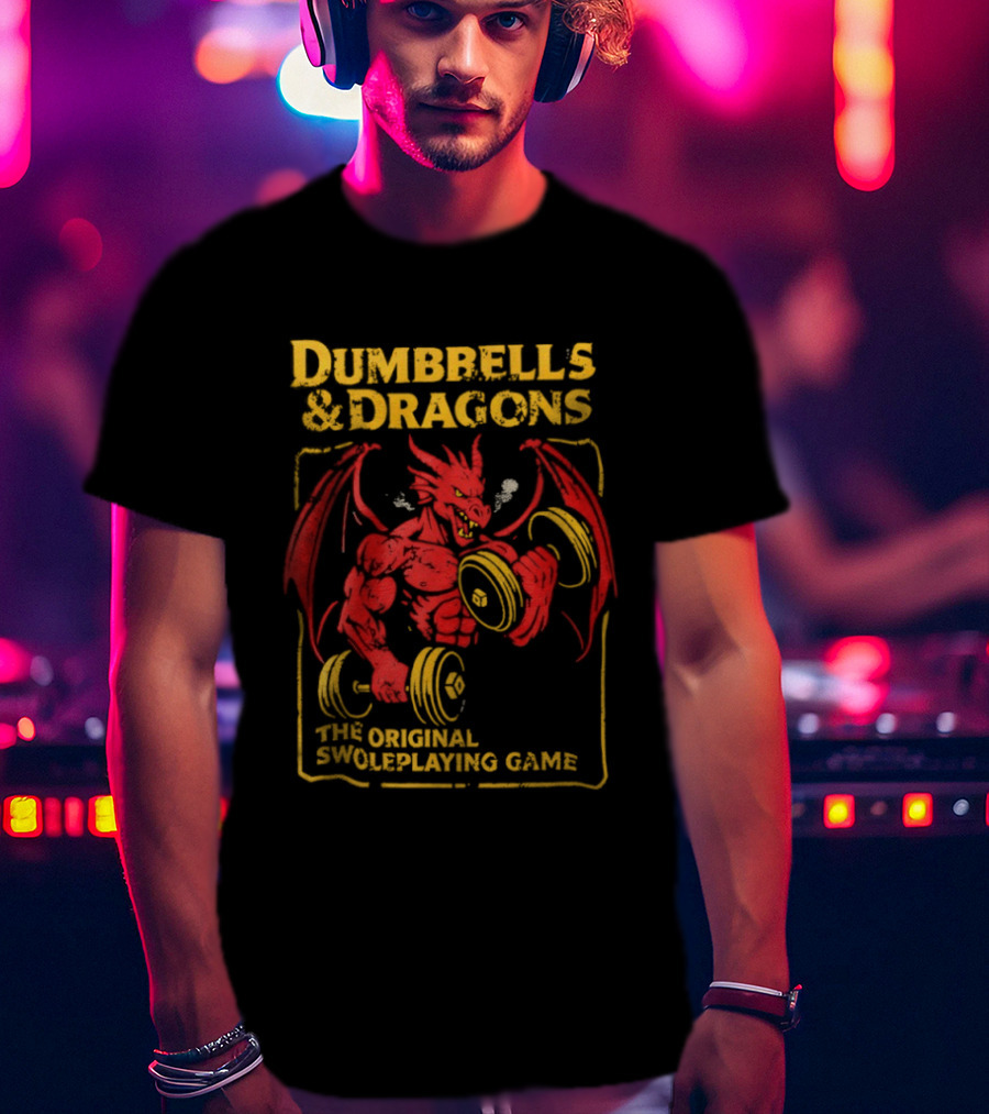 Dumbbells And Dragons The Original Swoleplaying Game Red Dragon Lifting Weights T-Shirt