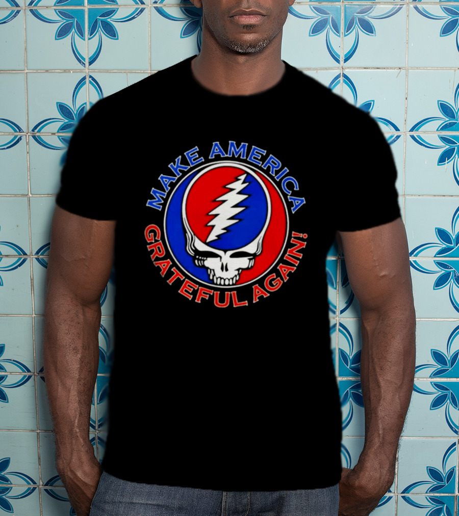 Make America Grateful Again Skull With Red Blue Lightning Bolt T-Shirt